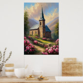 Rozen omhelzen, een middeleeuwse kerk poster (Keuken)