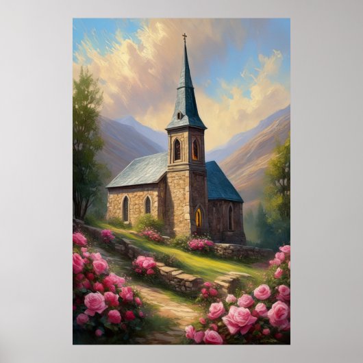 Rozen omhelzen, een middeleeuwse kerk poster (Voorkant)