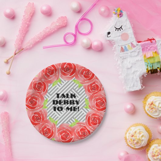 Rozen op Black White Stripes Talk Derby to Me Papieren Bordje (Feest)