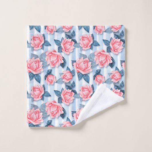 Rozen op blauw bad handdoek (Wasdoekje)