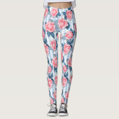 Rozen op blauw leggings (Voorkant)
