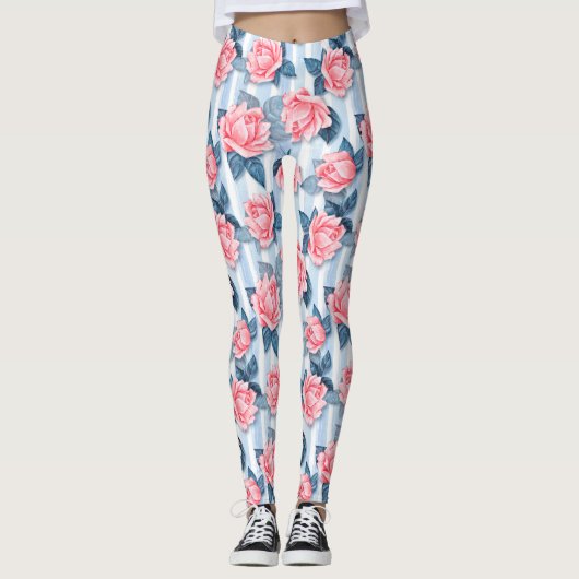 Rozen op blauw leggings (Voorkant)