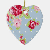 Rozen op blauwe sierbloem keramisch ornament (Rechts)