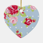 Rozen op blauwe sierbloem keramisch ornament (Achterkant)