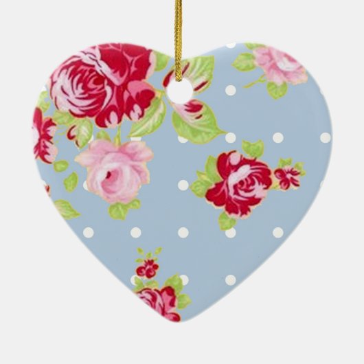 Rozen op blauwe sierbloem keramisch ornament (Achterkant)