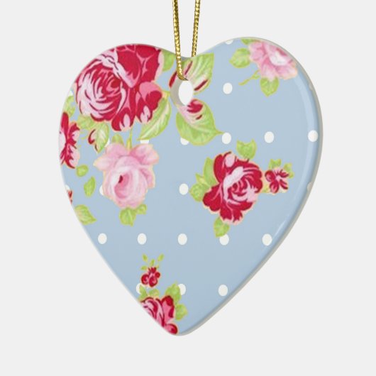 Rozen op blauwe sierbloem keramisch ornament (Links)