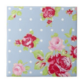 Rozen op blauwe tegel tegeltje (Voorkant)