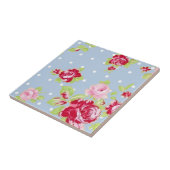 Rozen op blauwe tegel tegeltje (Zijkant)