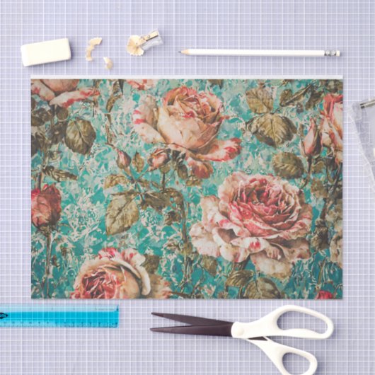 Rozen op Blauwgroen tissuepapier (Craft)