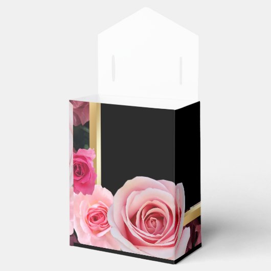 Rozen op de zwarte bruiloft bedankdoosjes (Geopend)