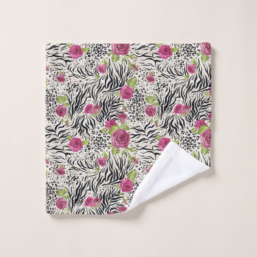 Rozen op dierpatronen bad handdoek (Wasdoekje)