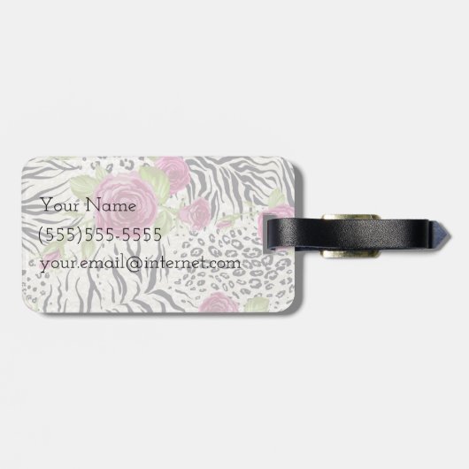 Rozen op dierpatronen bagagelabel (Achterkant horizontaal)