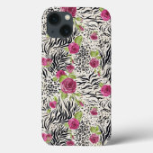 Rozen op dierpatronen Case-Mate iPhone case (Achterkant)