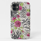 Rozen op dierpatronen Case-Mate iPhone case (Achterkant)