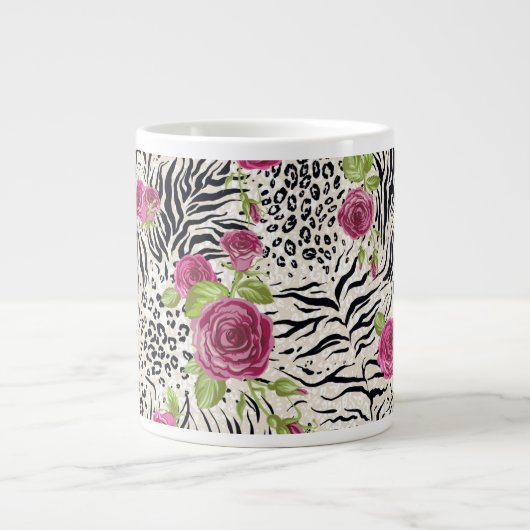 Rozen op dierpatronen grote koffiekop (Voorkant)