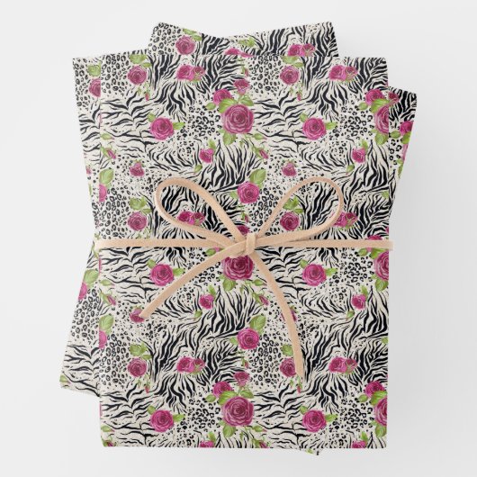 Rozen op dierpatronen inpakpapier vel (In situ)
