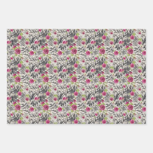 Rozen op dierpatronen inpakpapier vel (Voorkant)