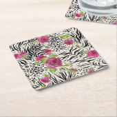 Rozen op dierpatronen kartonnen onderzetters (Schuin)