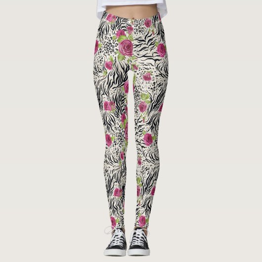 Rozen op dierpatronen leggings (Voorkant)