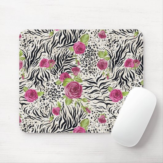 Rozen op dierpatronen muismat (Met muis)
