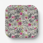 Rozen op dierpatronen papieren bordje (Voorkant)