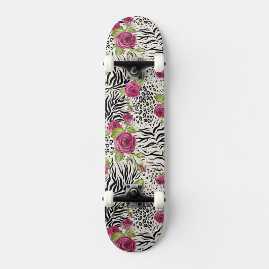 Rozen op dierpatronen persoonlijk skateboard (Voorkant)