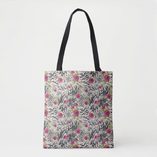 Rozen op dierpatronen tote bag (Voorkant)