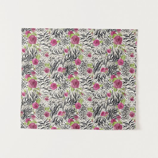 Rozen op dierpatronen wandkleed (Voorkant (horizontaal))