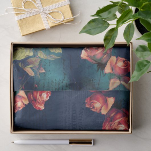  Rozen op donkere ephemera-weefselpapier Tissuepapier (Geschenk)