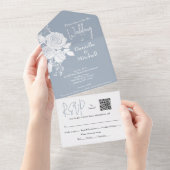 Rozen op Dusty Blue All in One Wedding Invite All In One Uitnodiging (Afscheurbaar)