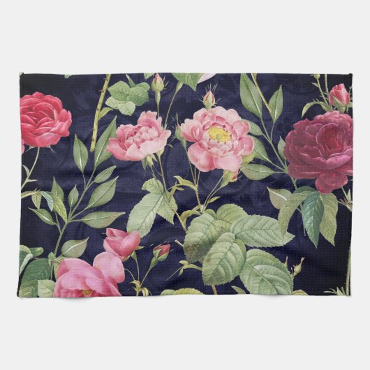  Rozen op een donkerblauw fluwelen design Theedoek (Horizontaal)