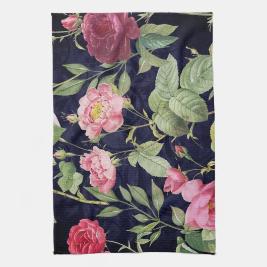  Rozen op een donkerblauw fluwelen design Theedoek (Verticaal)