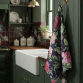  Rozen op een donkerblauw fluwelen design Theedoek