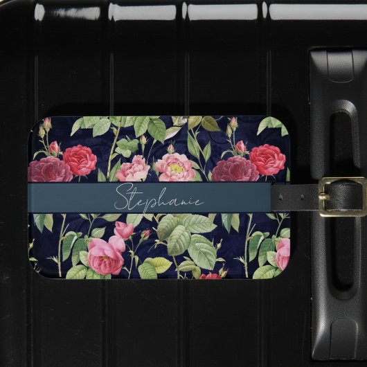 Rozen op een donkerblauwe fluwelen designnaam Bagagelabel