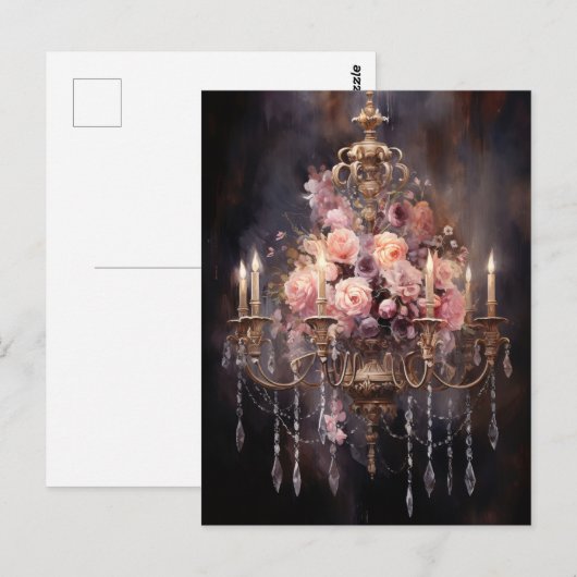Rozen op een elegante kroonluchter briefkaart (Voorkant / Achterkant)