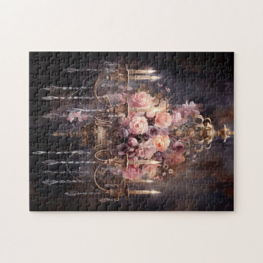Rozen op een elegante kroonluchter legpuzzel (Horizontaal)
