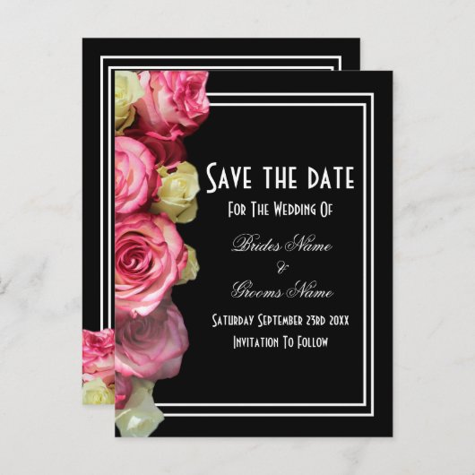 Rozen op een zwarte bruiloft met uitzondering van  aankondigingskaart (Voorkant / Achterkant)