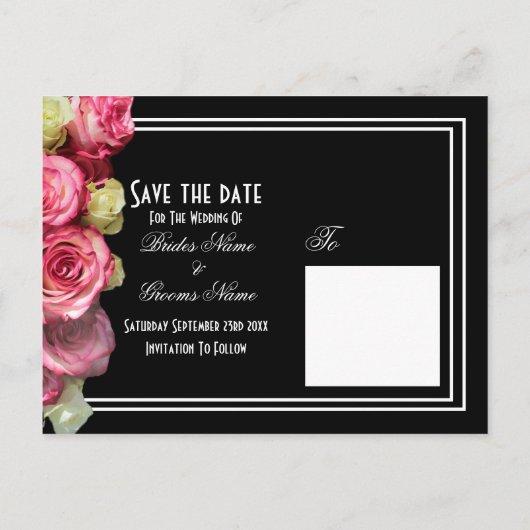 Rozen op een zwarte bruiloft met uitzondering van  aankondigingskaart (Achterkant)