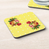 Rozen op geel kurk Onderzetter (Linkerzijde)