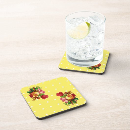 Rozen op geel kurk Onderzetter (Rechterzijde)