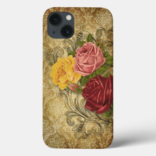 Rozen op Gold Damask Case-Mate iPhone Case (Achterkant)