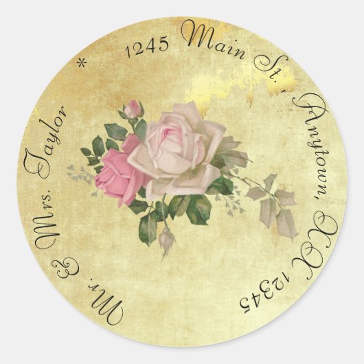  Rozen op goud Gepersonaliseerd Ronde Sticker (Voorkant)