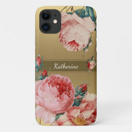  Rozen op goud met naam monogram Case-Mate iPhone Case