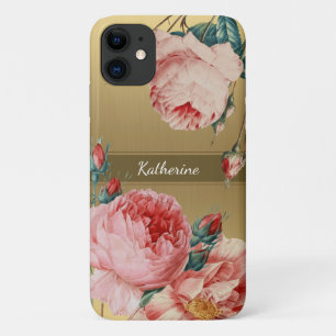 Rozen op goud met naam monogram Case-Mate iPhone Case