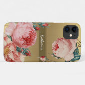 Rozen op goud met naam monogram Case-Mate iPhone Case (Achterkant (horizontaal))