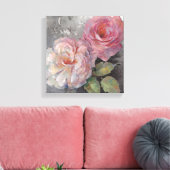 Rozen op grijs canvas afdruk (Insitu (Woonkamer))