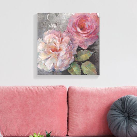 Rozen op grijs canvas afdruk (Insitu (Woonkamer))