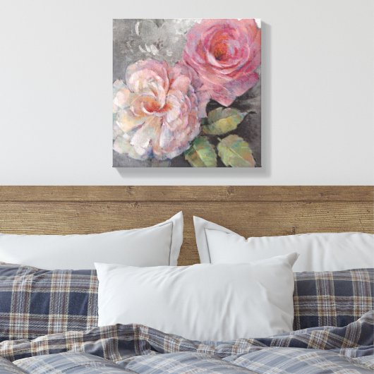 Rozen op grijs canvas afdruk (Insitu (Slaapkamer))