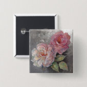 Rozen op grijs vierkante button 5,1 cm (Voorkant /achterkant)