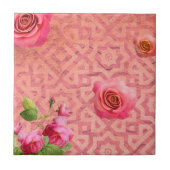 Rozen op het  Antiek roze Marokkaanse patroon Tegeltje (Voorkant)